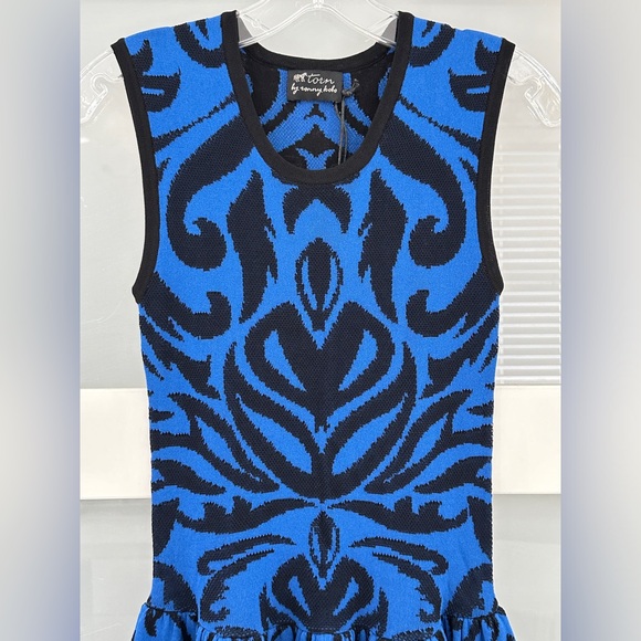 TORN BY RONNY KOBO BLUE BLACK STRETCHY MATERIAL DRESS SIZE SMALL - Picture 4 of 16